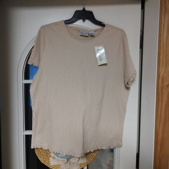 New Basic Editions Tan Colored Short Sleeve Top Size Women's 1X - Picture 1 of 2